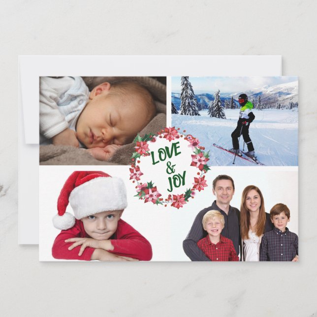 Poinsettia Holly-julfransens frand Foto Template Julkort (Framsida)