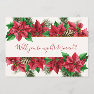 Poinsettia, holly, mistletoe, gräs Bridesmaid Inbjudningar