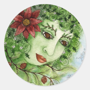 Poinsettia Holly Nymph Sticker Runt Klistermärke