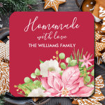 Poinsettia Homemade Food Treat jul Baking Fyrkantigt Klistermärke<br><div class="desc">Homemade med kärlek-personligens fyrkantiga klistermärken har modern elegant vinterblommor och en rosa poinsettia med ditt namn och hälsning med chic. All text,  typsnitt,  font färg kan ändras,  klicka bara på länken "anpassa ytterligare". MATCHING-objekt i vår butik.</div>