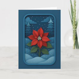Poinsettia in Snowy Forest Card Kort