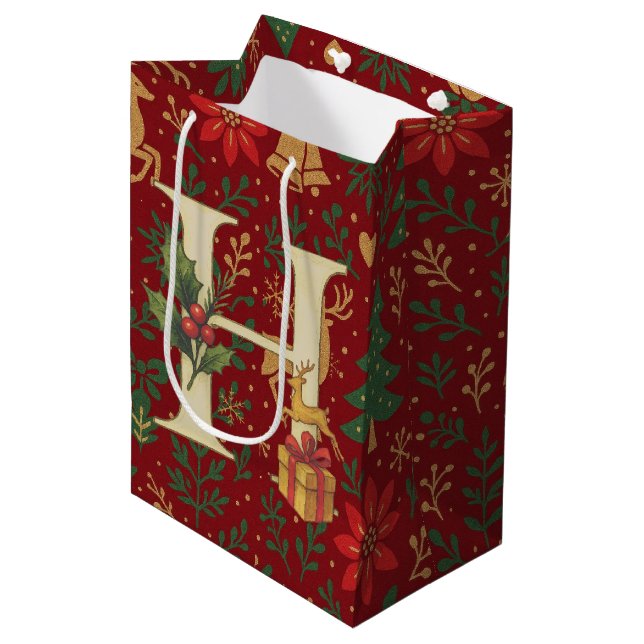 Poinsettia, Initial H Letter White Medium Gift Med (Framsidan Vinklad)