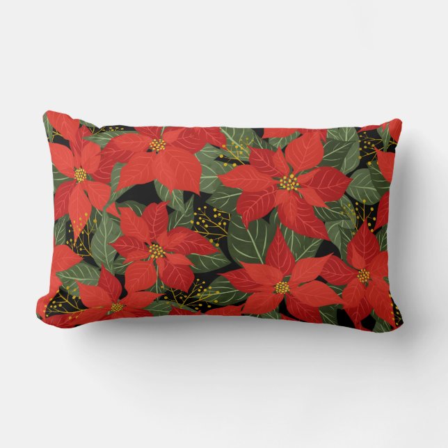 Poinsettia Jul Blommigt Lumbar Pillow Lumbarkudde (Framsida)