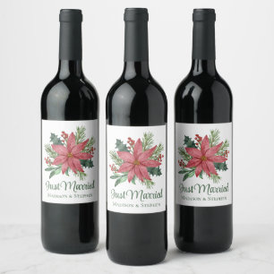 Poinsettia Jul Blommigt Ny gifta Bröllop Vinflaska Etikett