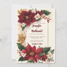 Poinsettia jul burgunder guld blommig bröllop inbjudningar