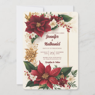 Poinsettia jul burgunder guld blommig bröllop inbjudningar