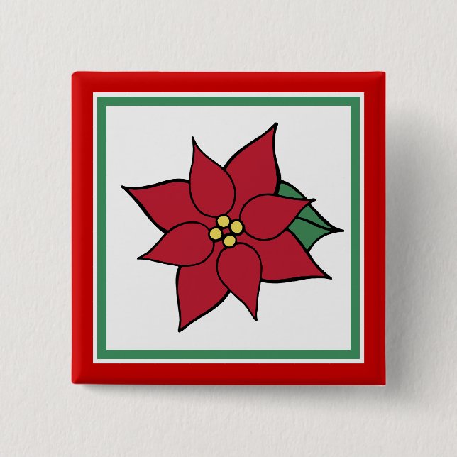 Poinsettia jul Button Pin Knapp (Framsida)