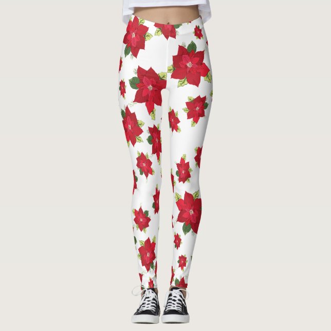 Poinsettia jul Flowers Leggings (Framsida)