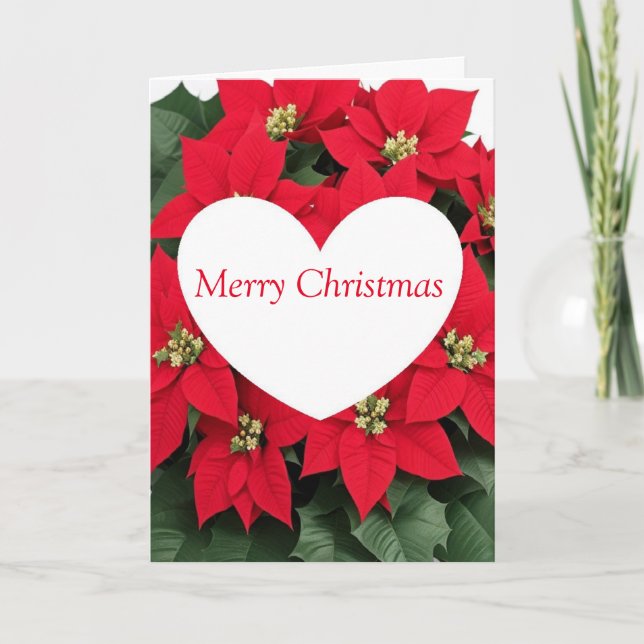 Poinsettia jul Flowers with Heart Helgkort (Framsida)