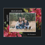 Poinsettia jul Glad helg PHOTO Vykort<br><div class="desc">Fantastiskt familjekort med handmålad vattenfärg poinsettia bouquet blommor och holly i grönt och djup bärröd färg och svart bakgrund. Du kan enkelt redigera kortet genom att lägga till foto/bild och text i din familj. GLAD HELG - kan ändras till GOD JUL. Gör underbara kort att skicka till familj och vänner...</div>