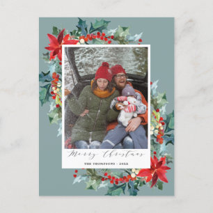 Poinsettia jul Gräs Nål Funny Message Blu Vykort