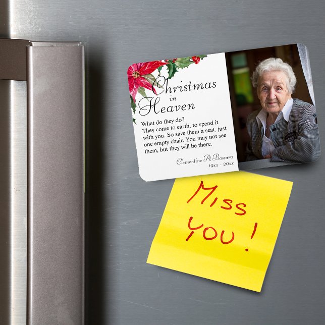 Poinsettia jul i himlen Memorial Photo Magn Magnet (Poinsettia Christmas In Heaven Memorial Photo Magnet)