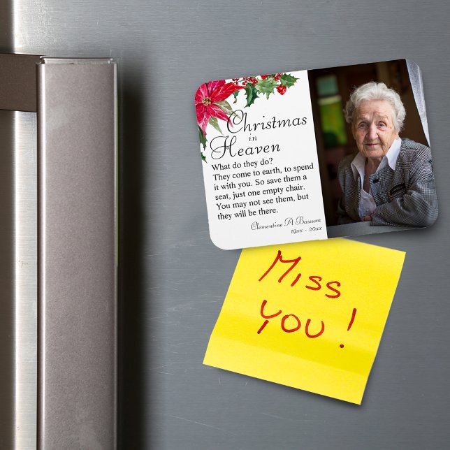 Poinsettia jul i himlen Memorial Photo Magnet (Poinsettia Christmas In Heaven Memorial Photo Magnet)