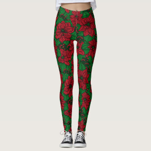 Poinsettia, Jul mönster Leggings