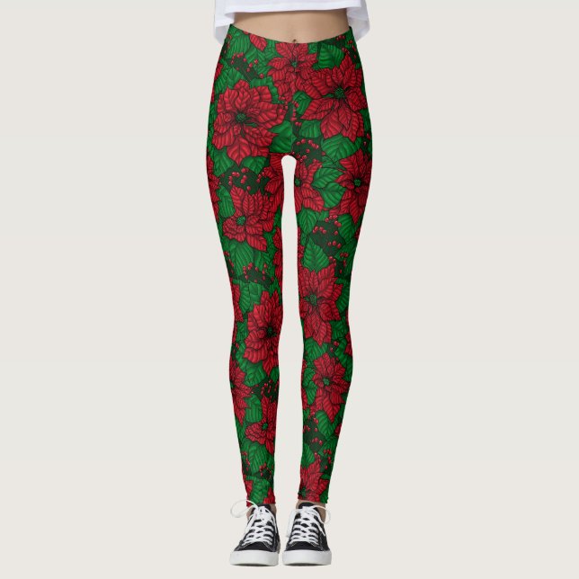 Poinsettia, Jul mönster Leggings (Framsida)