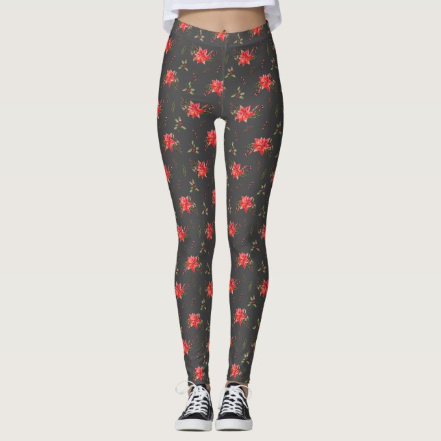 Poinsettia jul Mönster Leggings (Framsida)