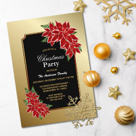 Poinsettia jul Party Guld Borderade Black Inbjudningar