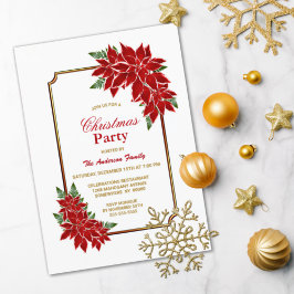 Poinsettia jul Party Guld Borderade Inbjudningar