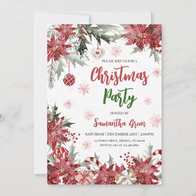 Poinsettia jul Party Inbjudningar (Framsida)