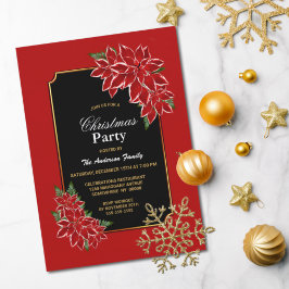 Poinsettia jul Party Red Bored Black Inbjudningar