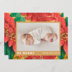 Poinsettia jul Photo Tillkännagivande för födelse Julkort