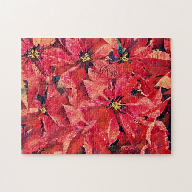 Poinsettia jul Red Flowers Art Puzzle Pussel (Horisontell)