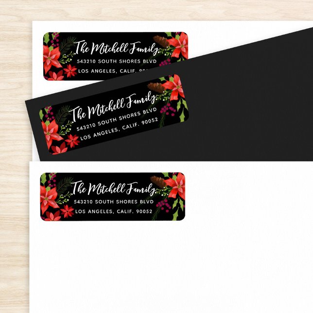 Poinsettia jul returadress etikett (Skapare uppladdad)
