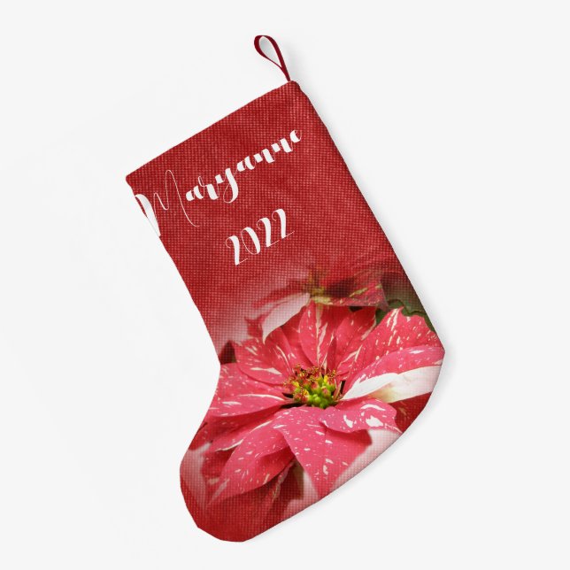 Poinsettia jul Stocking Red - Personalize Liten Julstrumpa (Baksidan (Hängande))