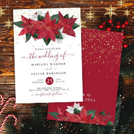 Poinsettia jul Watercolor Blommigt Bröllop Inv Inbjudningar