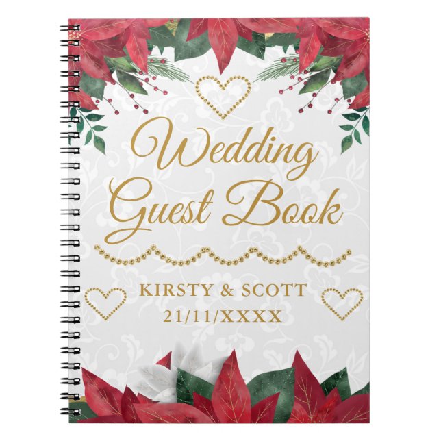 Poinsettia jul Winter Wedding Guest Bok Anteckningsbok (Framsidan)