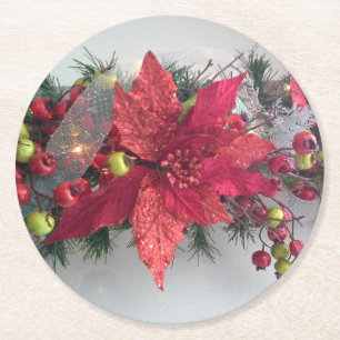 Poinsettia julblommor - Flor de Pascua Underlägg Papper Rund