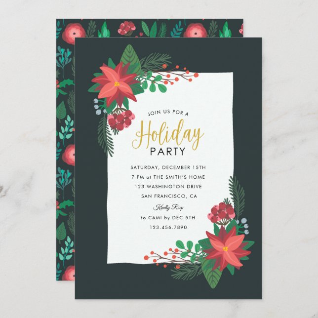 Poinsettia Julfest Inbjudningar (Fram/baksida)