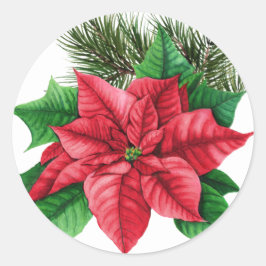 Poinsettia julsticker runt klistermärke