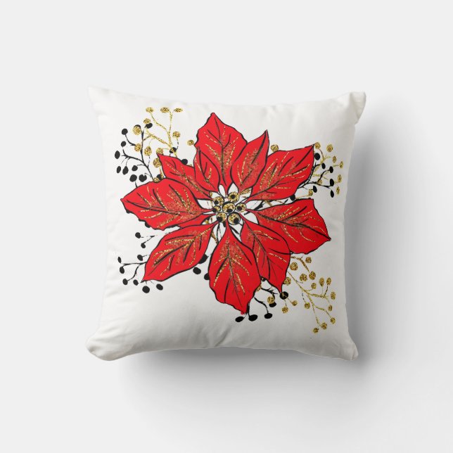 Poinsettia jultomten Pillow Kudde (Framsida)