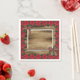 Poinsettia, Jute och Tråd Träram Découpage Pappersservett