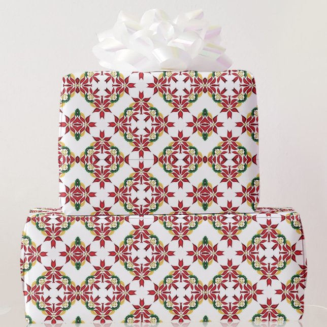Poinsettia Kaleidoscope Mönster Red Grönt White Presentpapper (Skapare uppladdad)
