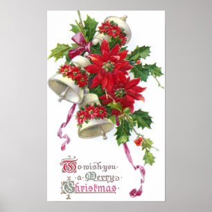 Poinsettia Klockor och Holly Vintage jul Poster