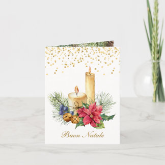 Poinsettia, ljus, gräs, klockor, italiensk jul helgkort
