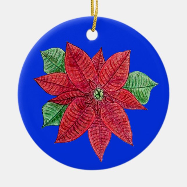 Poinsettia MEMORIAL Ornament/Blue - Anpassa! Julgransprydnad Keramik (Framsidan)