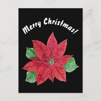 Poinsettia - Merry Christmas Postcard - Black Vykort