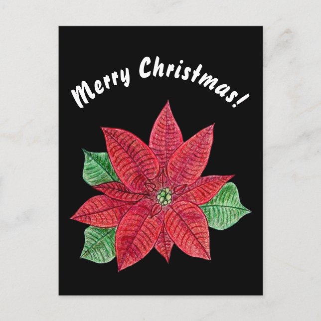Poinsettia - Merry Christmas Postcard - Black Vykort (Framsida)
