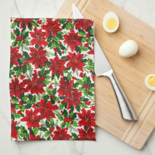 Poinsettia Mönster Jul Kökshandduk