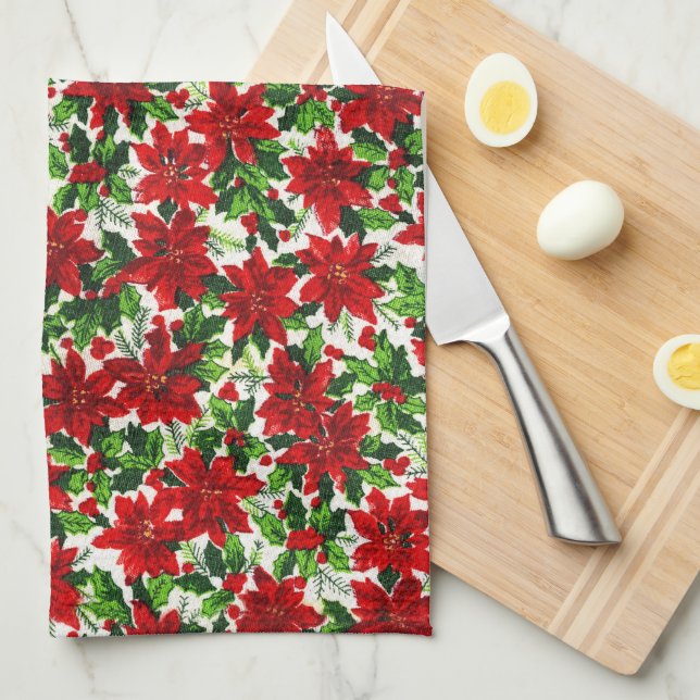 Poinsettia Mönster Jul Kökshandduk (Vikt i Fjärdedel)