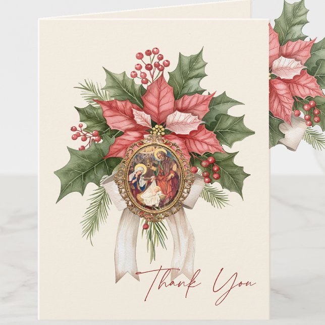 Poinsettia Nativitet of Jesus Religiösa Scripture Helgkort (Skapare uppladdad)