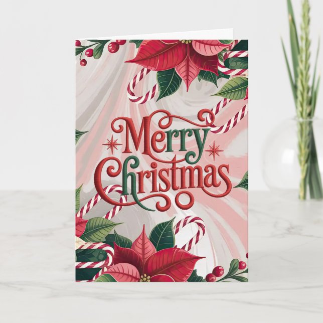 Poinsettia och Candy Canes jul Helgkort (Framsida)
