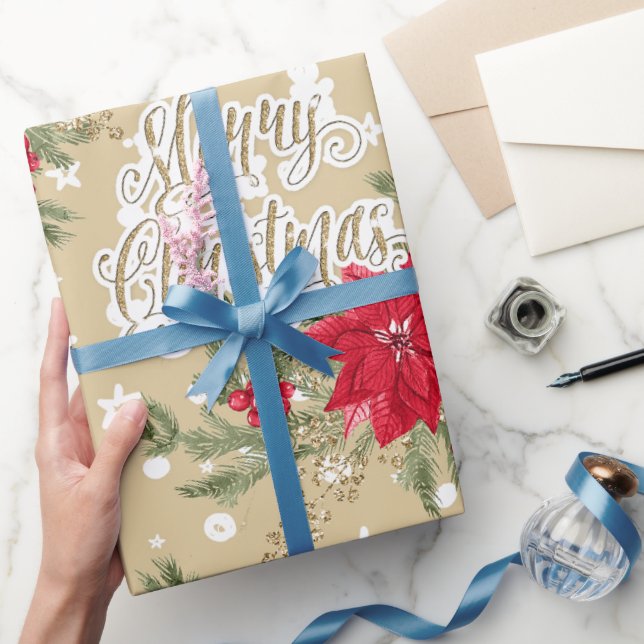 Poinsettia och Holly Berries jul Presentpapper (Gåvor)