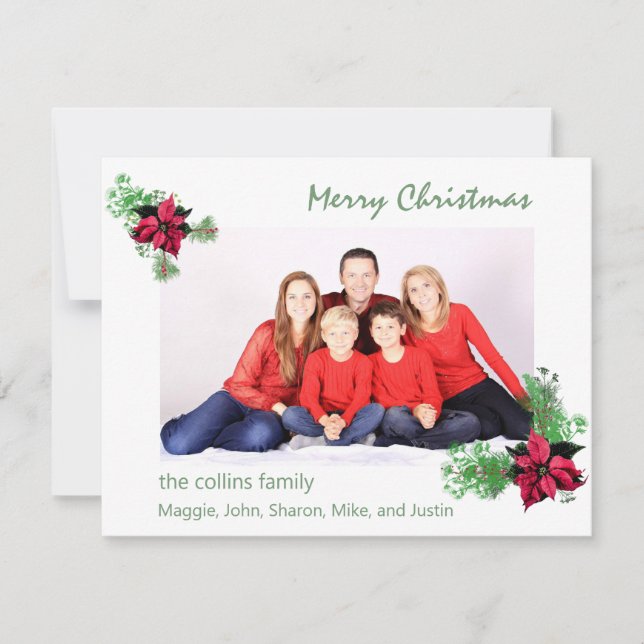 Poinsettia och Holly Greenery Photo Helgdag (Framsida)
