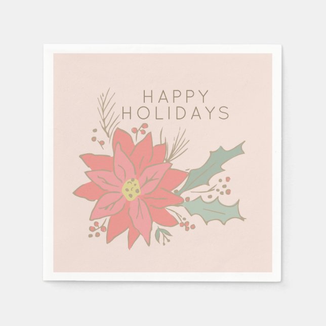 Poinsettia och holly sprays helgdag pappersservett (Framsidan)