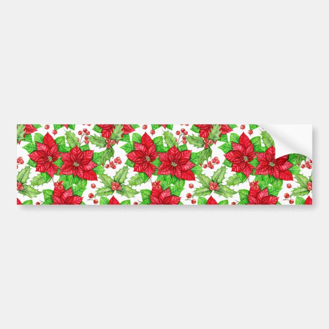 Poinsettia och Hullberry - vattenfärg jul Bildekal (Framsidan)
