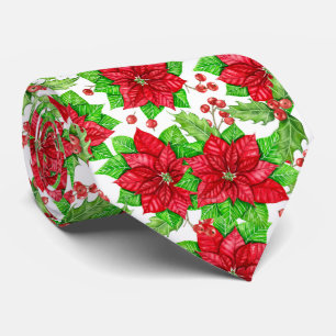 Poinsettia och Hullberry - vattenfärg jul Slips
